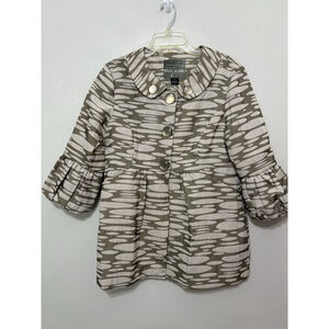 Mac & Jac Size 12 Blazer Jacket Green Ivory Peplum Big Buttons 3/4‎ Bell Sleeve